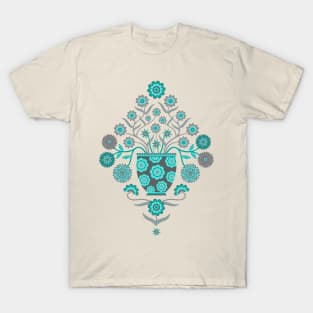 JARDINIERE Vintage Damask Flowers in Floral Vase Turquoise Teal Gray - UnBlink Studio by Jackie Tahara T-Shirt